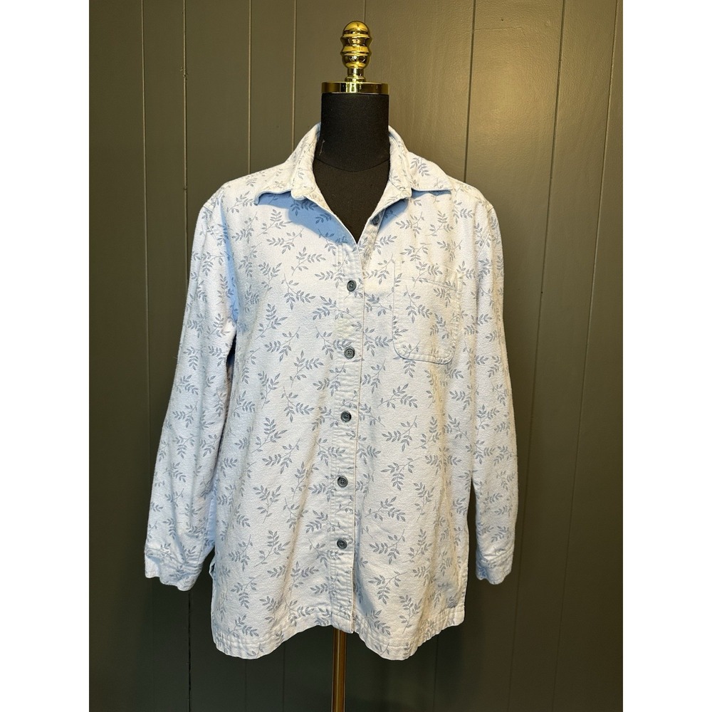 L L Bean Light Blue Floral Cotton‎ Button Up Long Sleeve Women's M Medium